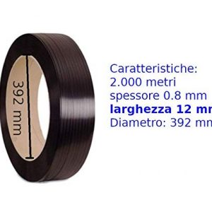 Reggia Reggetta In plastica Polipropilene Nera PP 12 mm x 0,8 mm - Rotolo da 2000 mt - diametro interno 392 mm